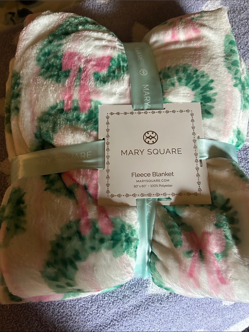 Mary Square Pink & Green Floral Fleece Blanket